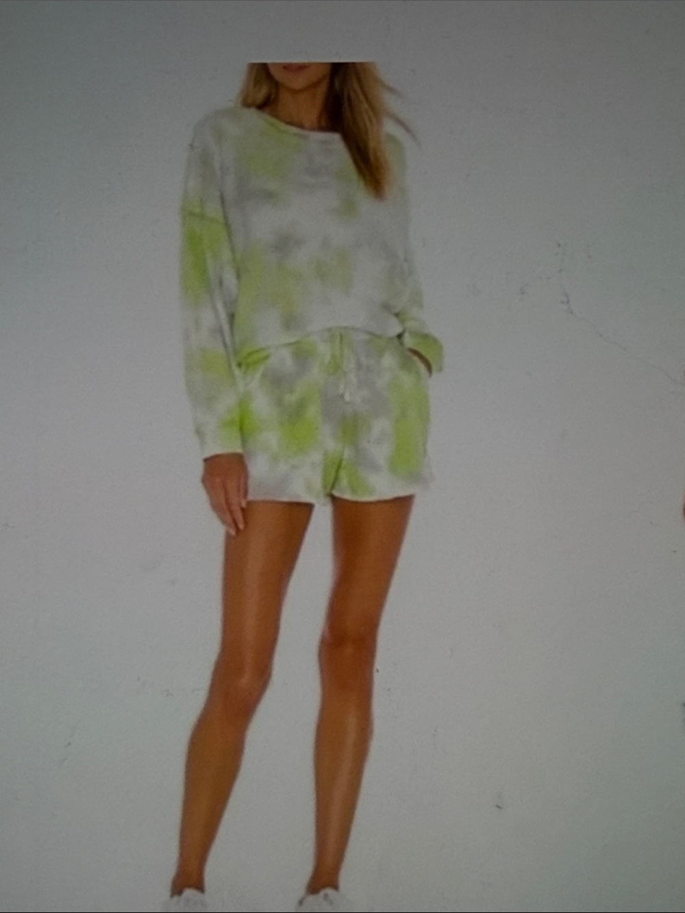 Free People Tie-Dye Sweatshirt & Shorts Set in White and Lime